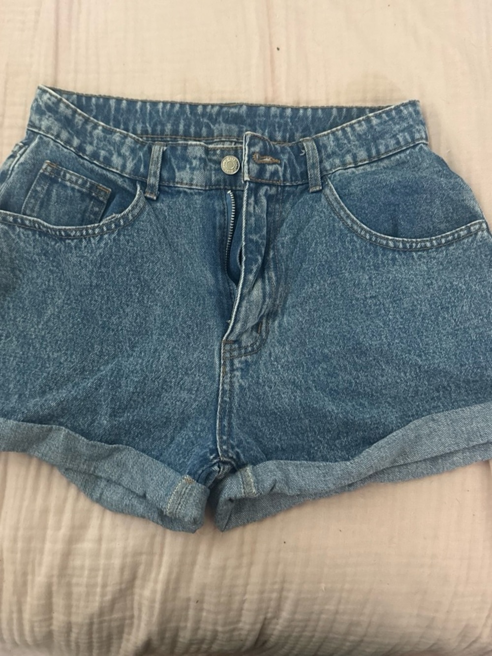 Shein Denim High-Rise Rolled Hem Shorts - Blue